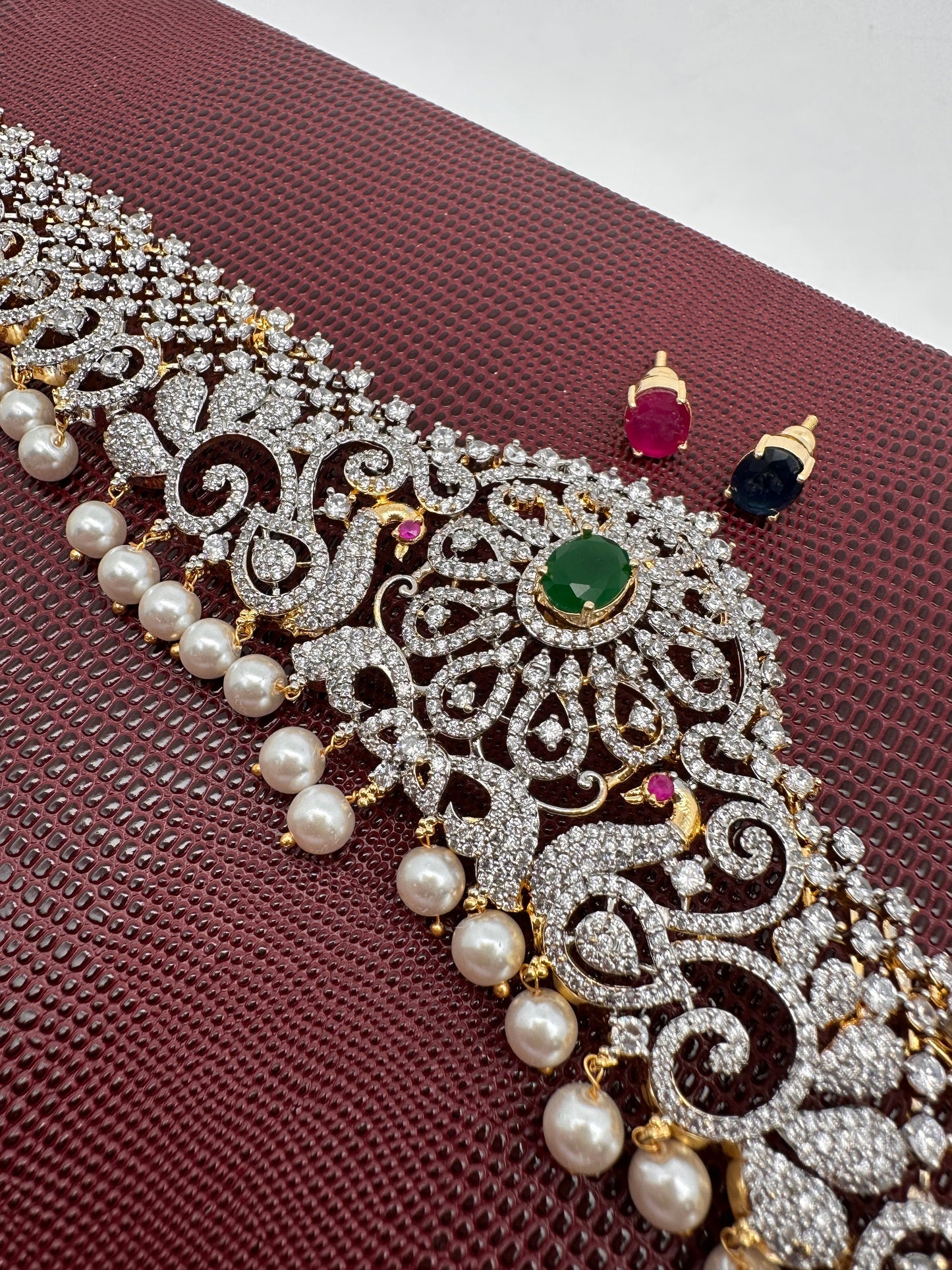 AD Ganga Jamuna Polish Changeable Color Stone Pearls Peacock Design Hip Chain Kamarbandh