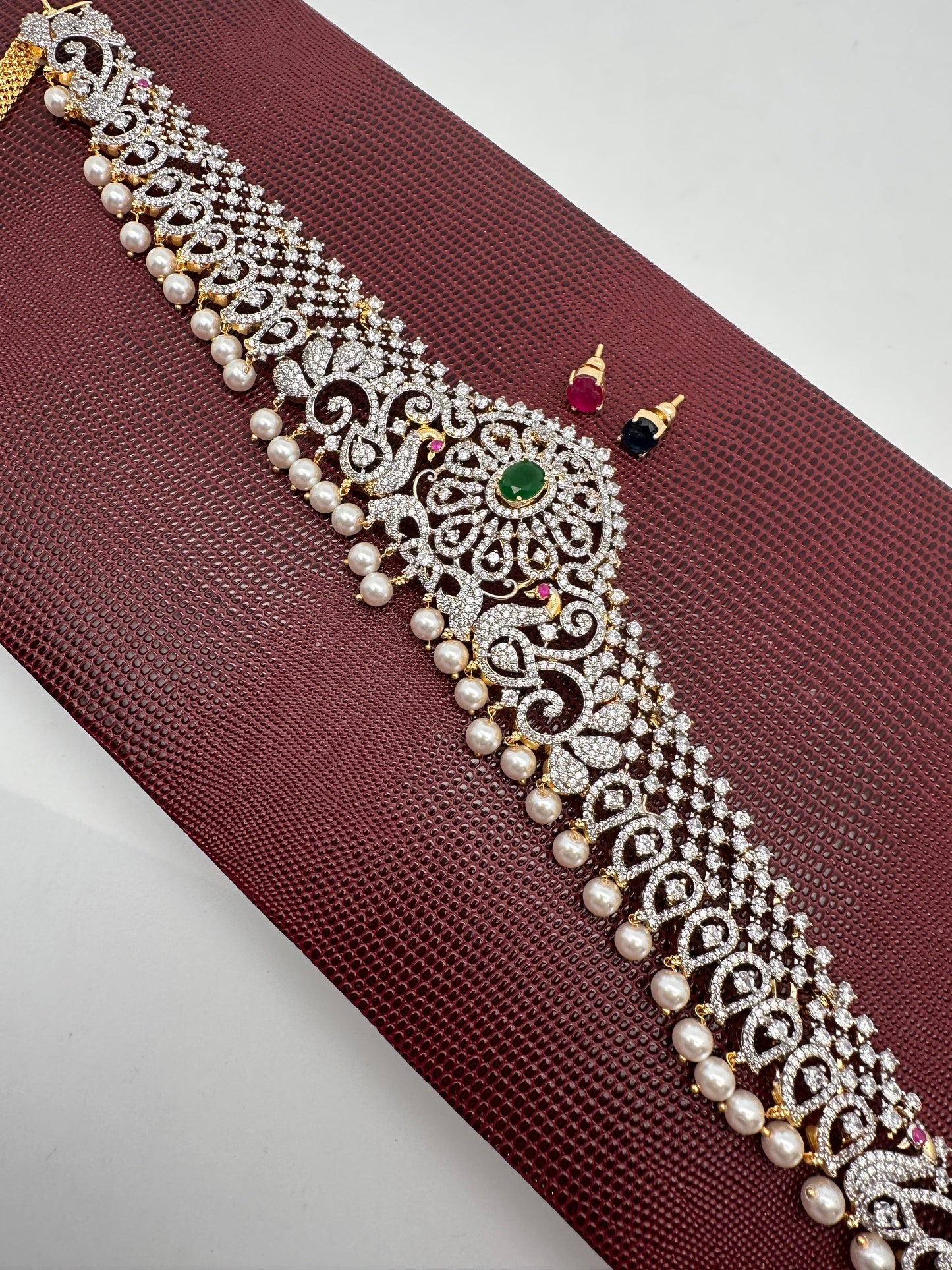 AD Ganga Jamuna Polish Changeable Color Stone Pearls Peacock Design Hip Chain Kamarbandh