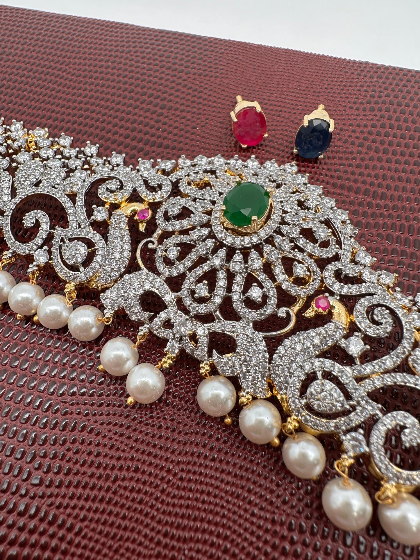 AD Ganga Jamuna Polish Changeable Color Stone Pearls Peacock Design Hip Chain Kamarbandh