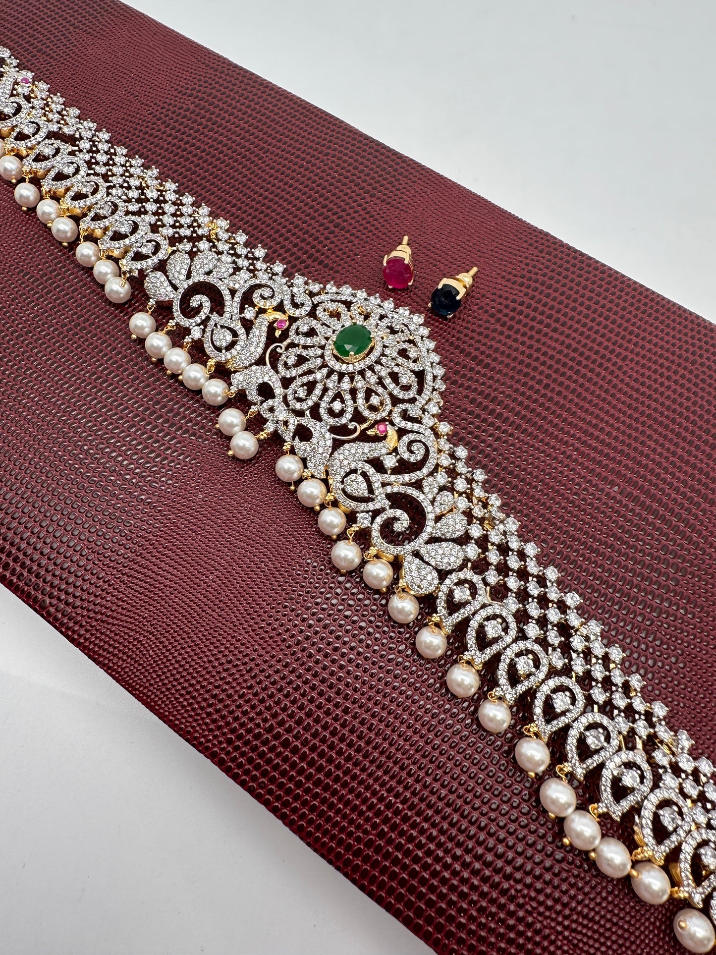 AD Ganga Jamuna Polish Changeable Color Stone Pearls Peacock Design Hip Chain Kamarbandh