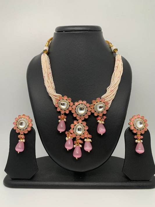 Kundan Pink Stone with Sugar Beads Dual Polish Choker