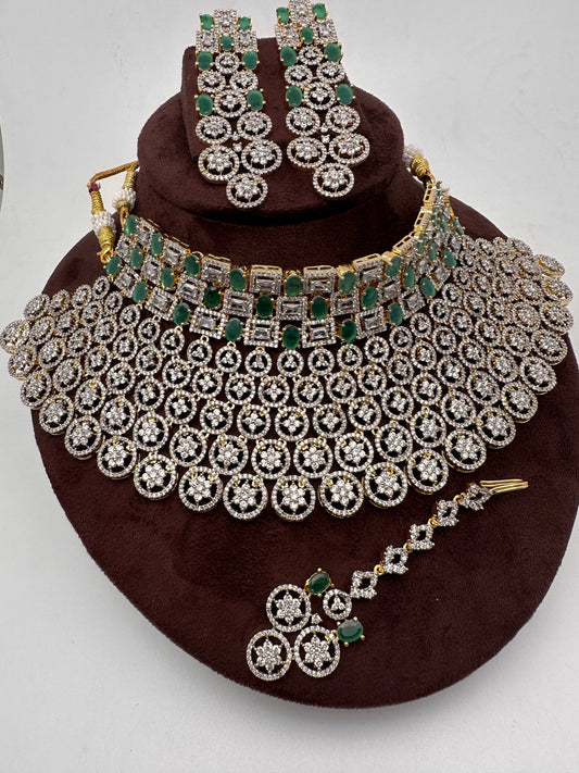 American Diamond Emerald Green Stone Bridal Choker