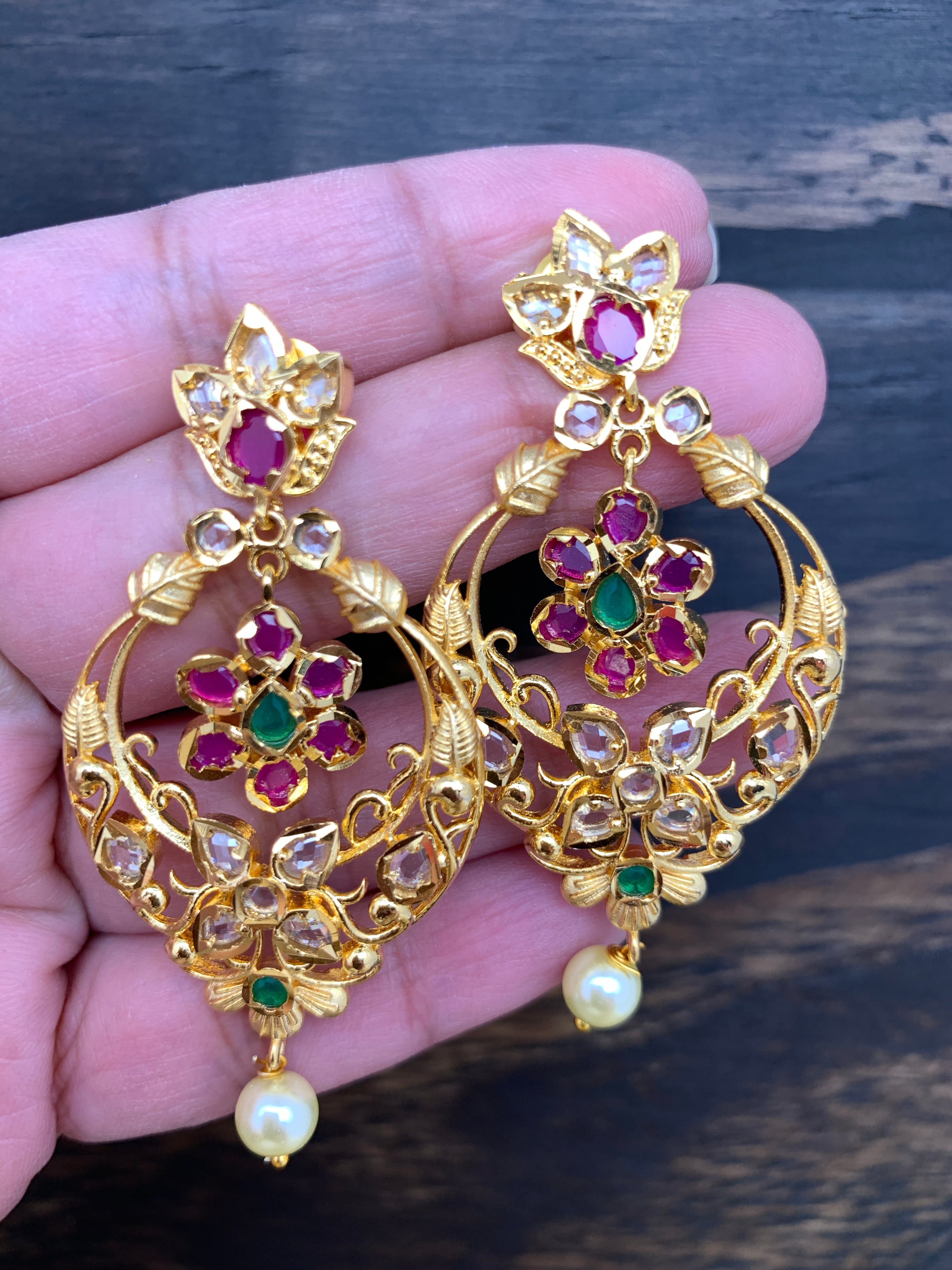 Gold Plated chandbali Jhumka Earrings | American Diamond CZ Bridal bal –  Indian Designs