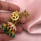 Red Jadau Kundan Green Beads Jhumki