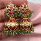 Red Jadau Kundan Green Beads Jhumki