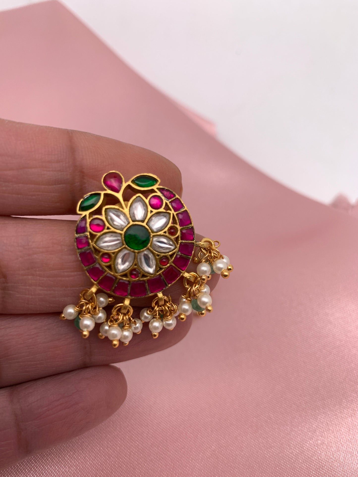 Red Green Jadau Kundan Studs