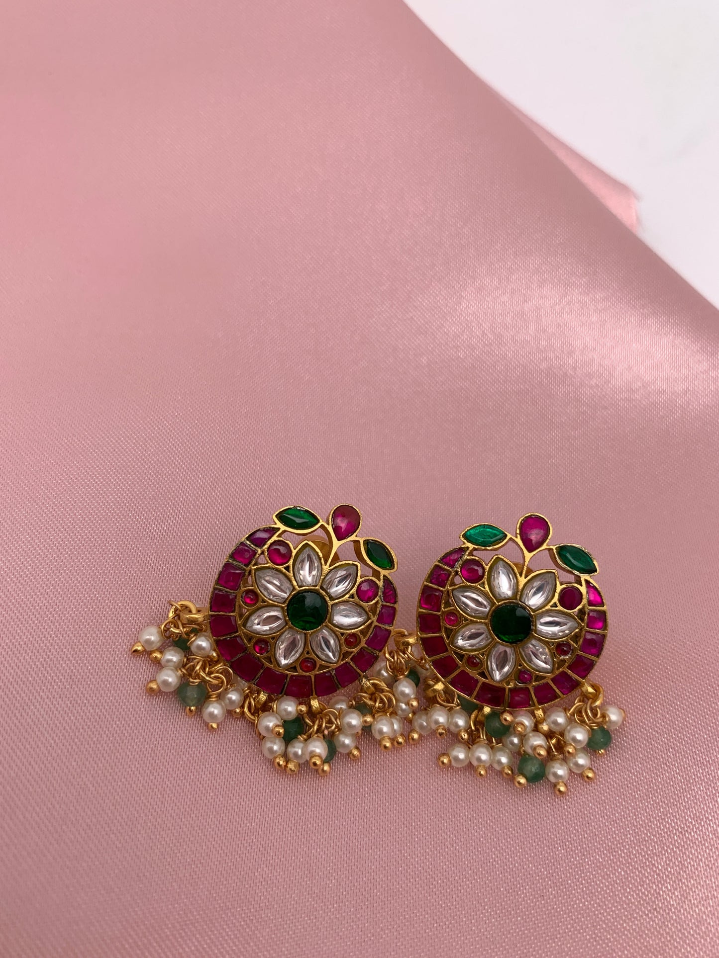 Red Green Jadau Kundan Studs