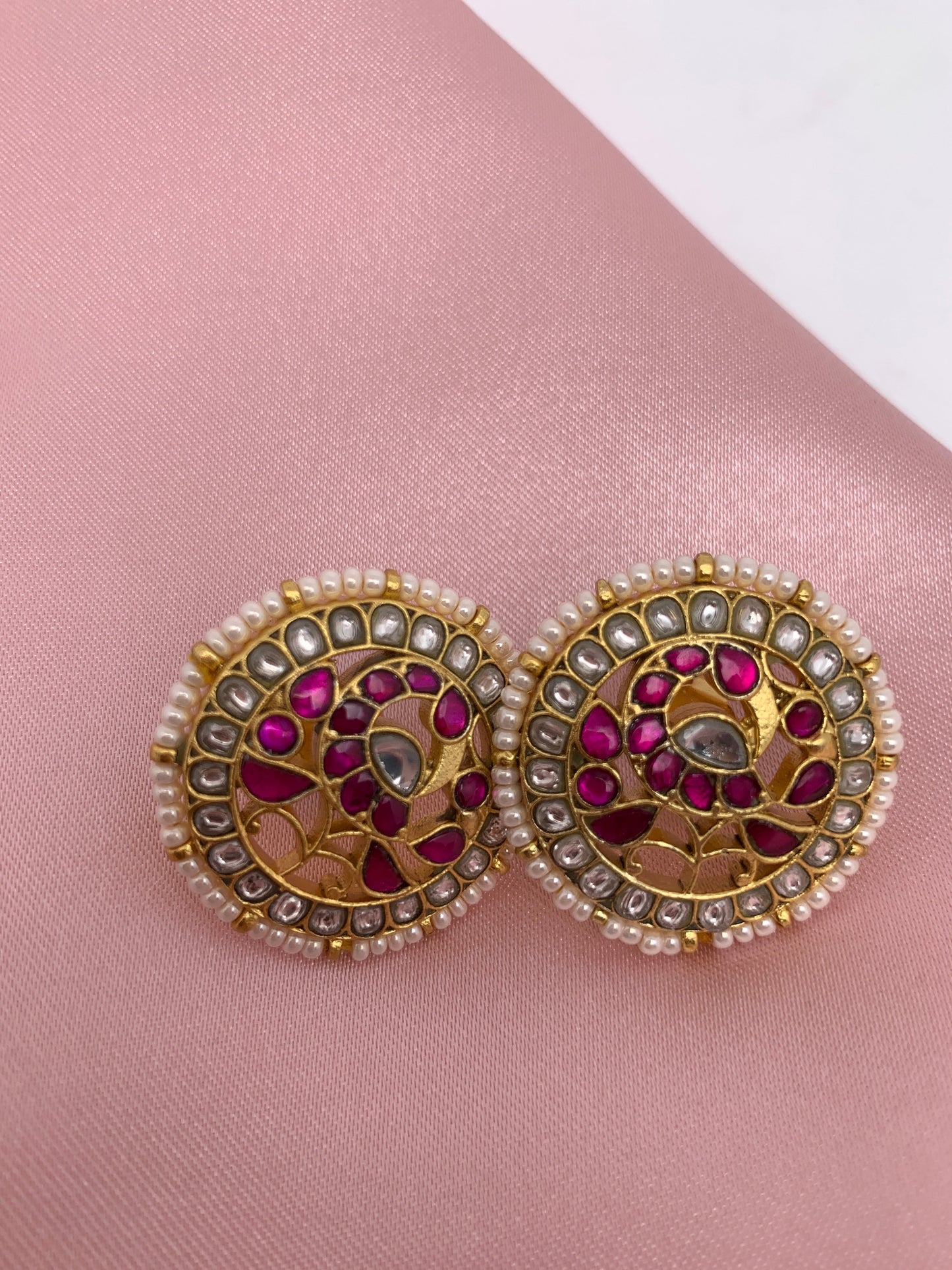 Red Jadau Kundan Studs