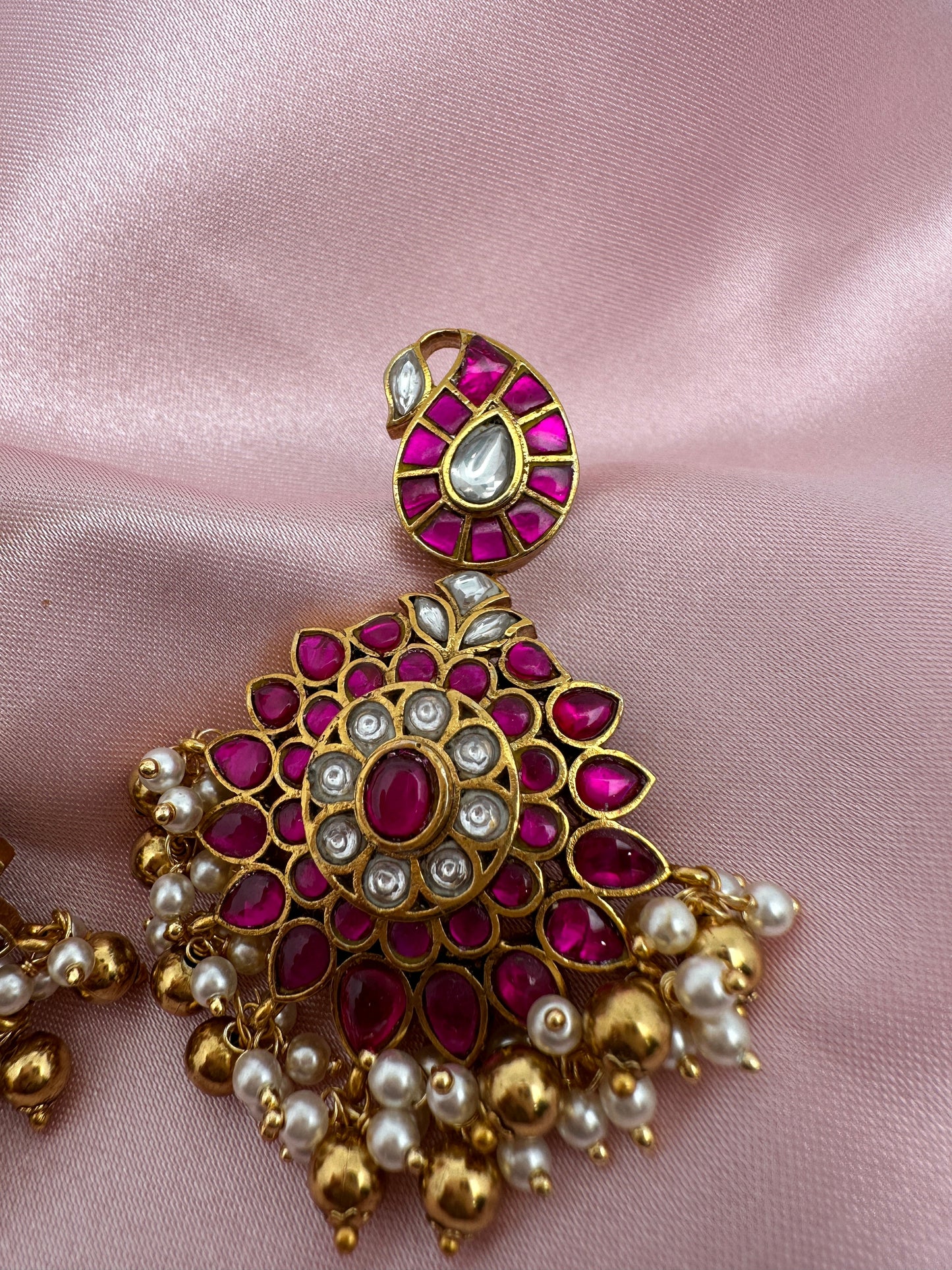 Pink Jadau Kundan Mango Design Earrings