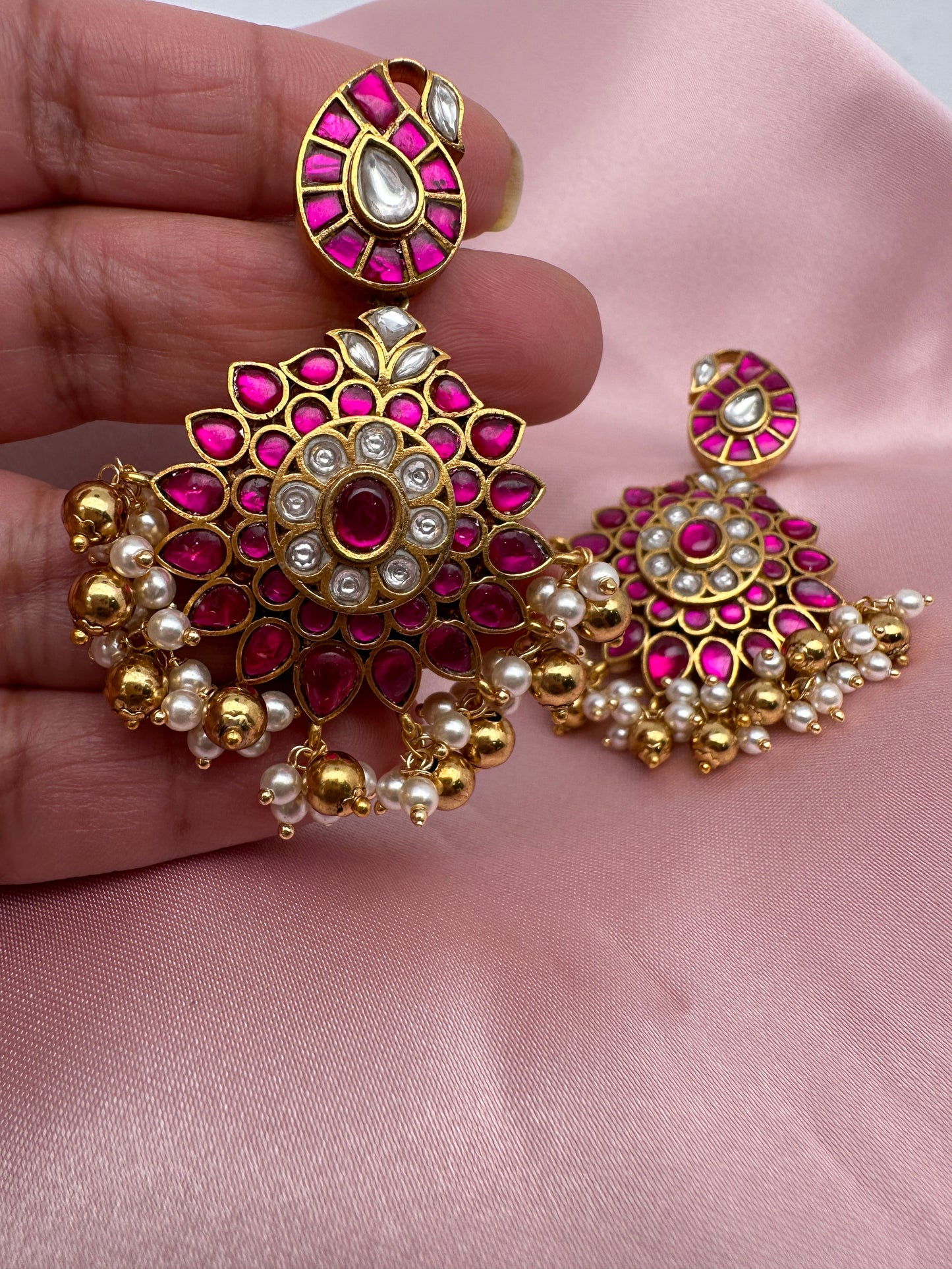 Pink Jadau Kundan Mango Design Earrings