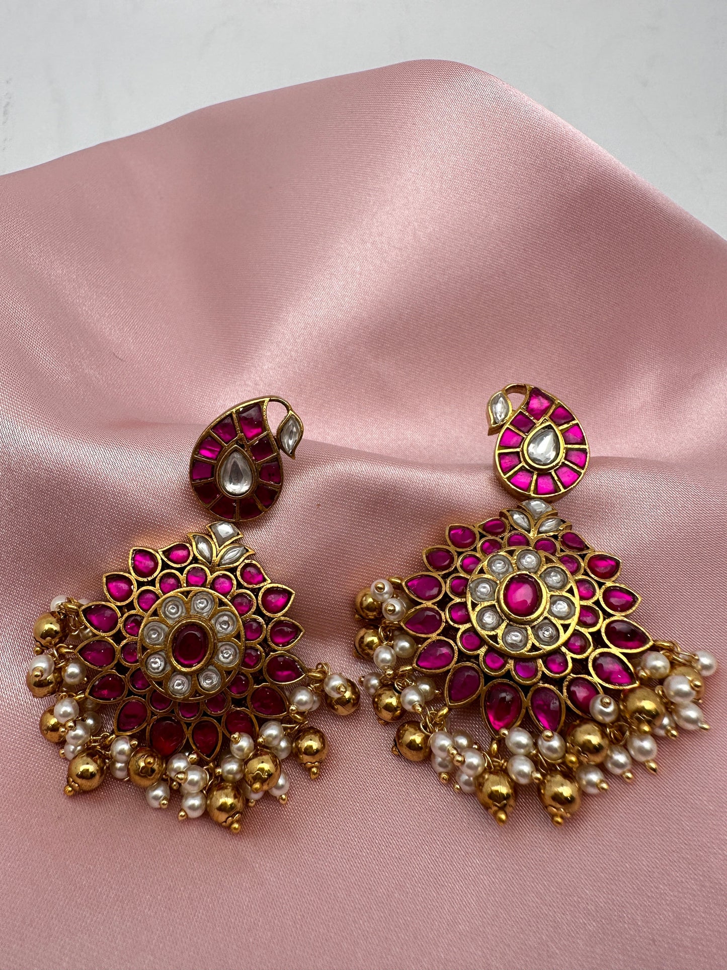 Pink Jadau Kundan Mango Design Earrings