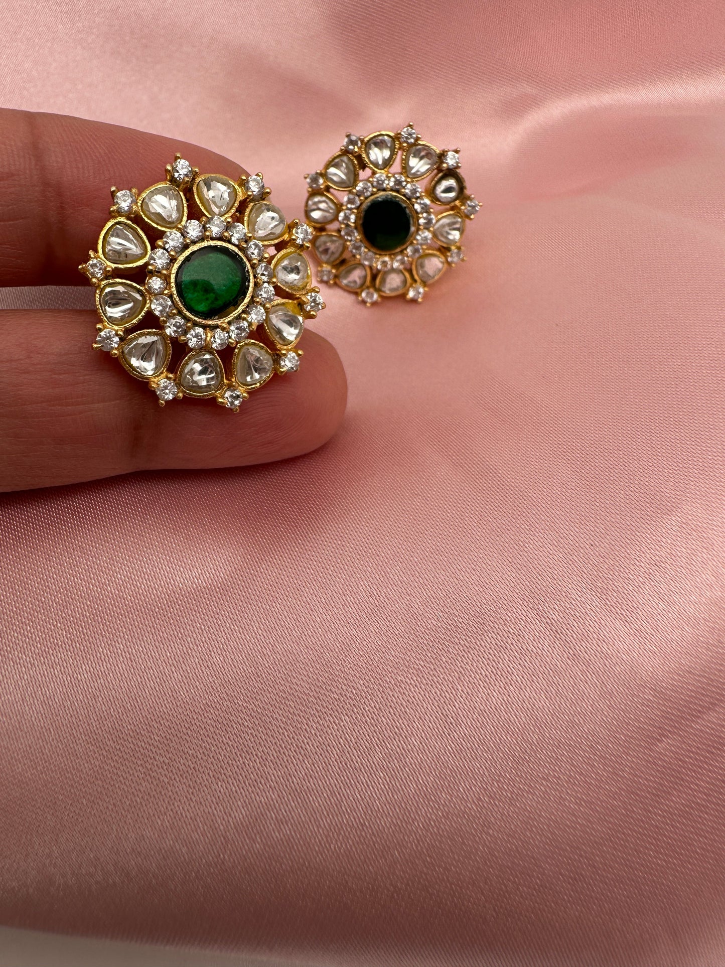 Green Jadau Kundan Studs