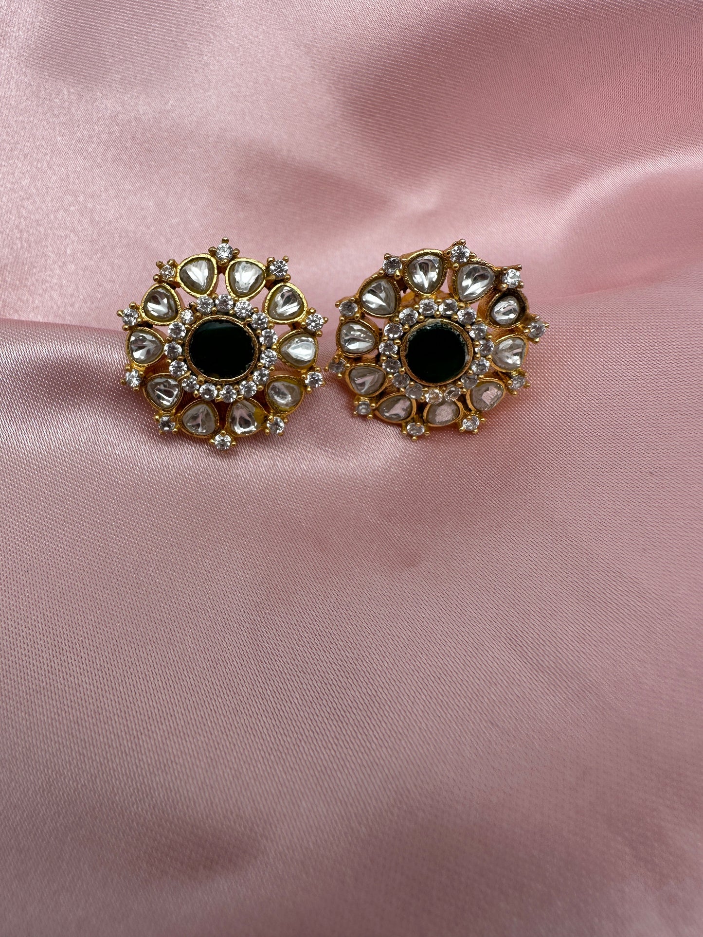 Green Jadau Kundan Studs