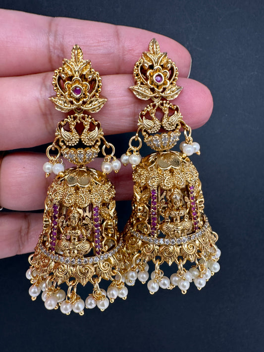 Matte Goddess Lakshmi Long Nakshi Earrings