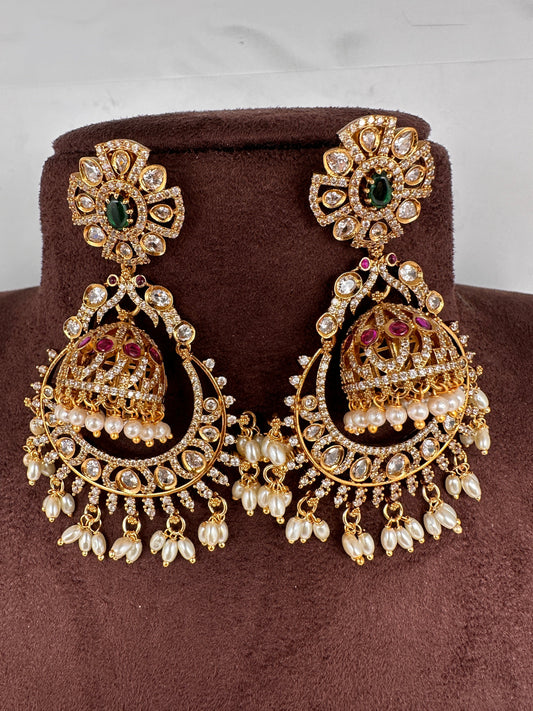 CZ Matte Chanbali Jhumki Earrings