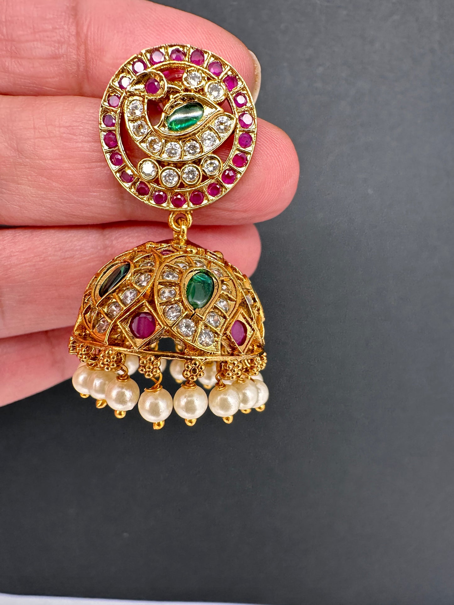 Matte Peacock Jhumki Earrings