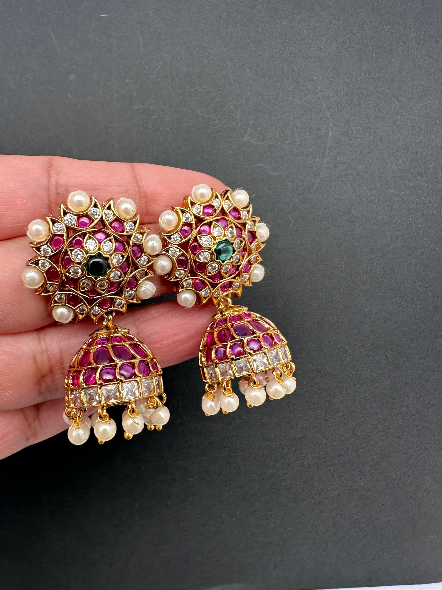 Matte Floral Kemp Jhumki Earrings