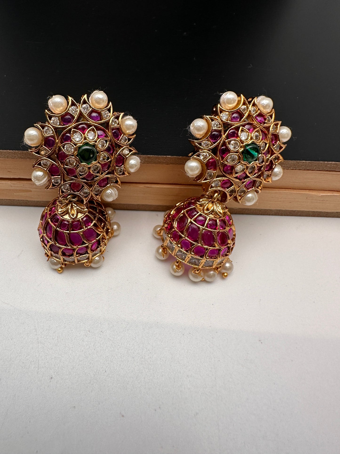 Matte Floral Kemp Jhumki Earrings