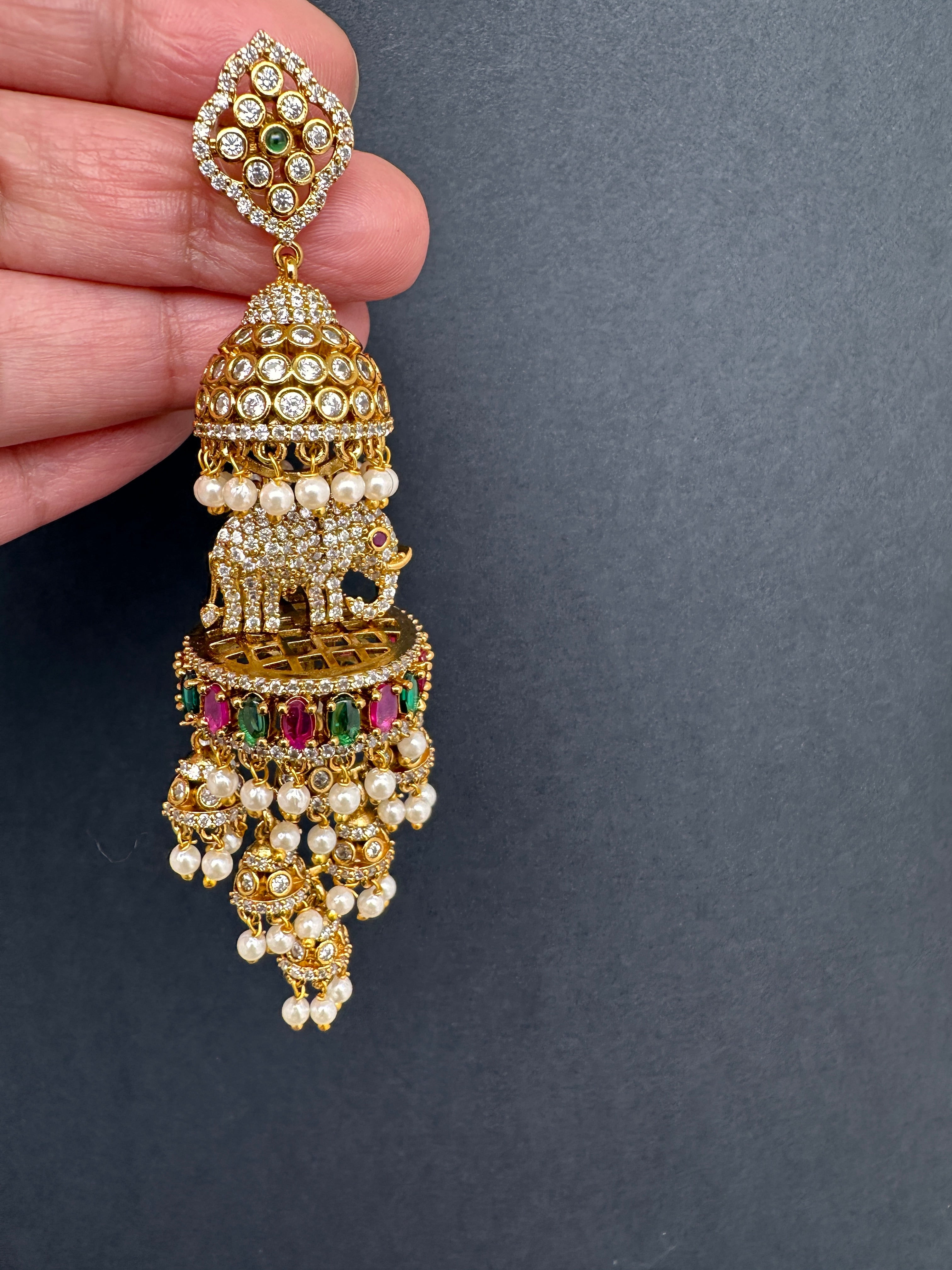 Stone Studded Matte Finish Flower Jhumka Earrings – Urshi Collections
