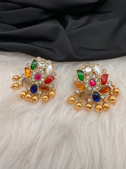 Nauratan Lotus Jadau Kundan Earrings