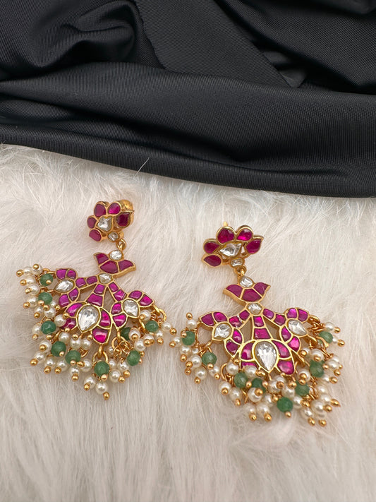 Red Jadau Kundan Earrings