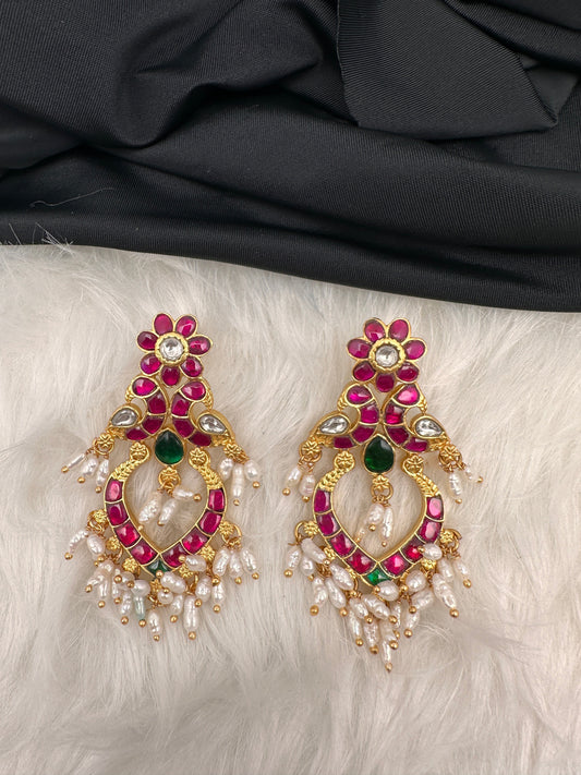 Red Jadau Kundan Earrings