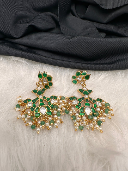 Green Jadau Kundan Earrings