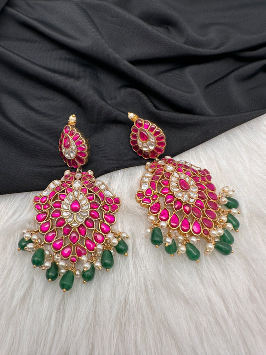 Jadau Kundan Pink Earrings