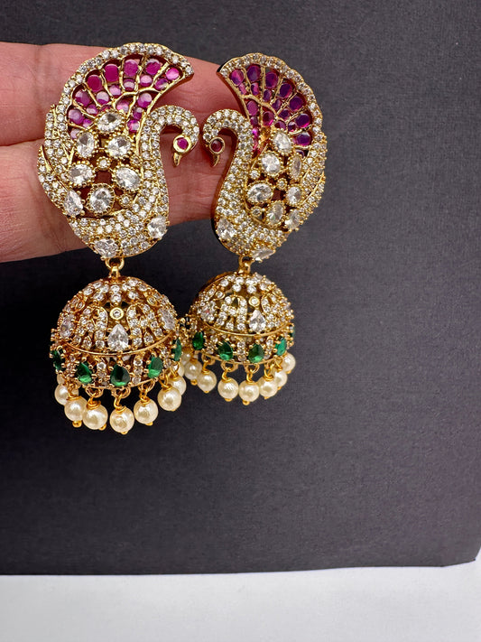 Peacock Multi Stone Matte Jhumka