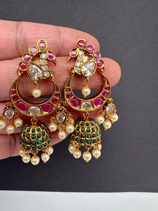 Peacock CZ Matte Jhumkis