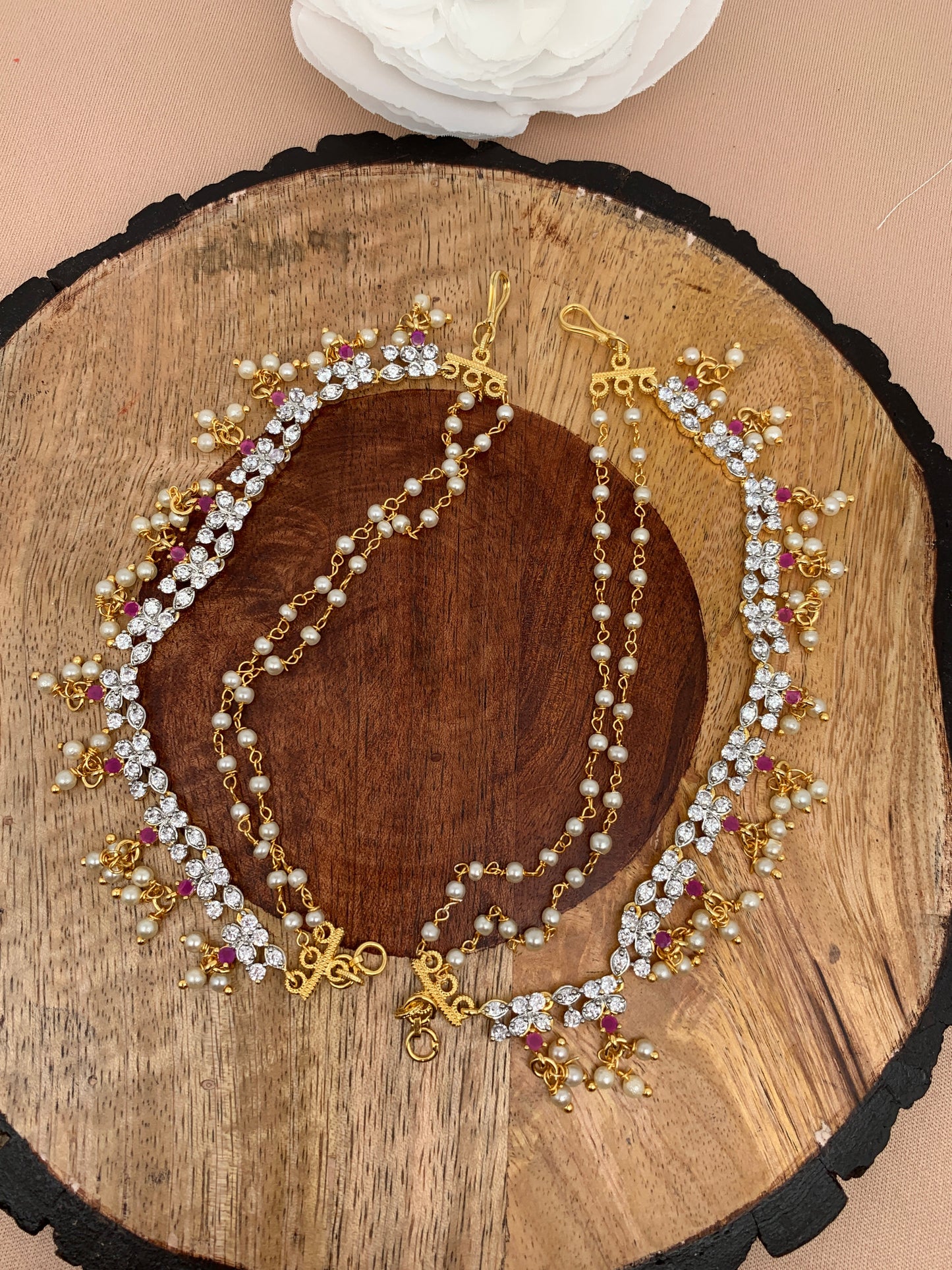 AD Red Stone Pearls Earchain