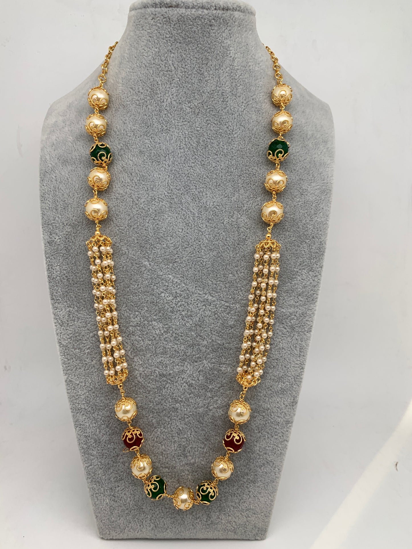 Red Green Multi Color Pearls Mala