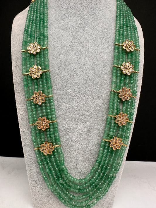 Six Line Green Emerald Beads Necklace