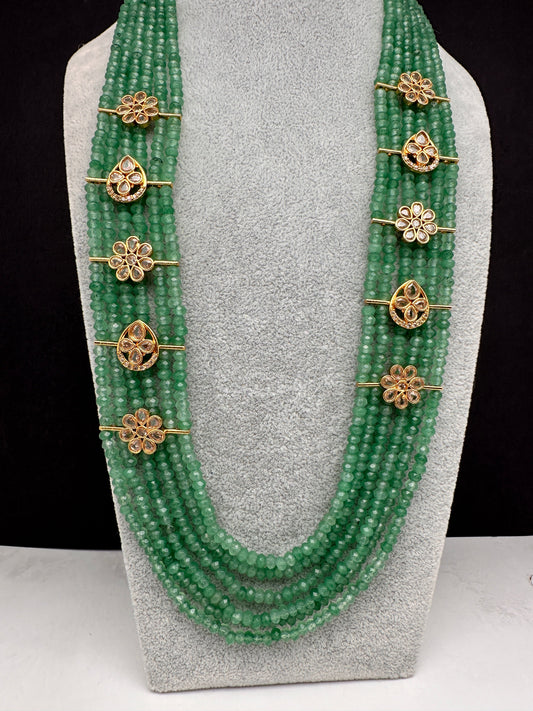 Six Line Green Emerald Beads Necklace