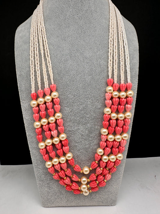 Multi Layer Tulip Beads and Sugar Pearls Necklace