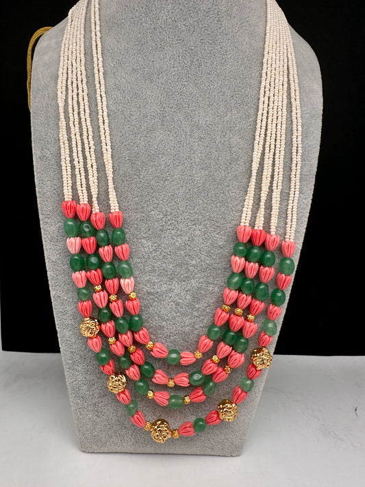 Coral Emerald Nakshi Multi Layer Necklace