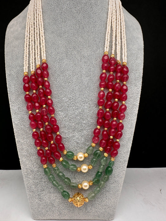 Ruby Emerald Nakshi Multi Layer Necklace