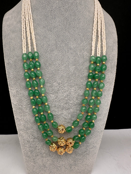 Emerald Pearls Nakshi Multi Layer Necklace