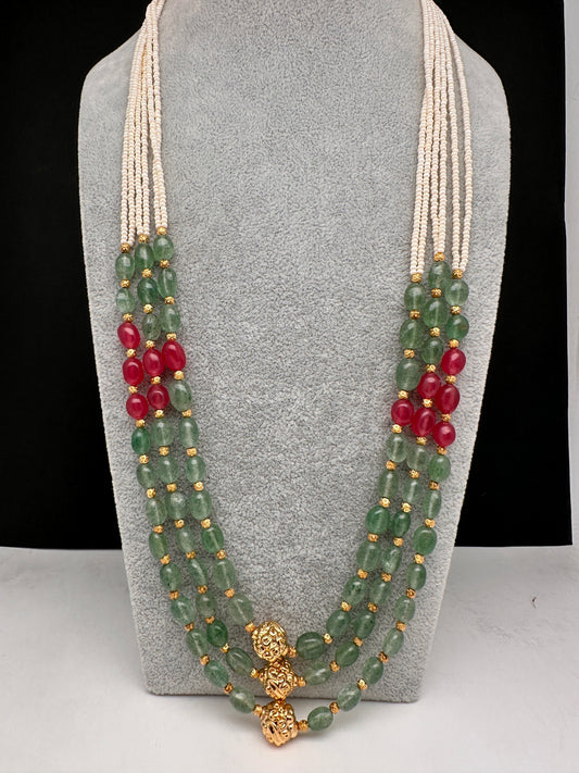 Emerald Ruby Pearls Nakshi Multi Layer Necklace