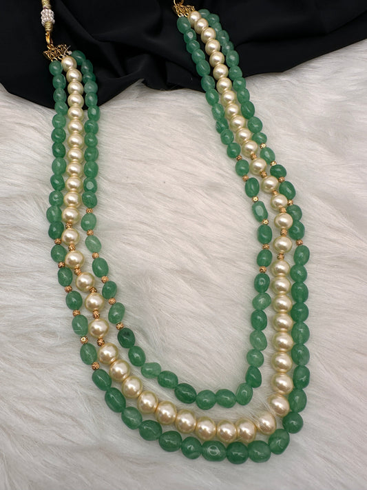 Emerald Beads Pearls Multi Layer Necklace