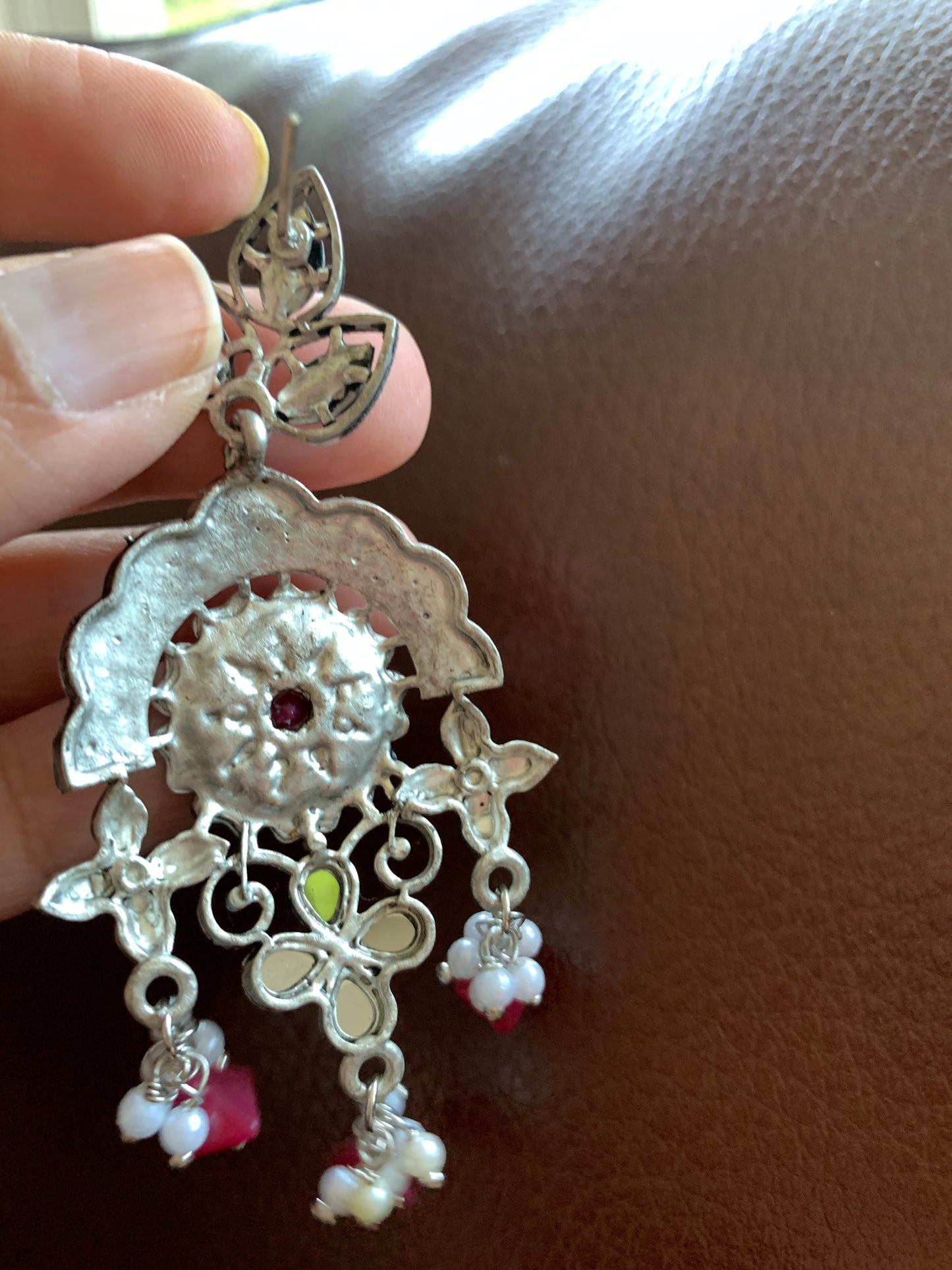 Floral Maroon Beads and Pearls Earrings