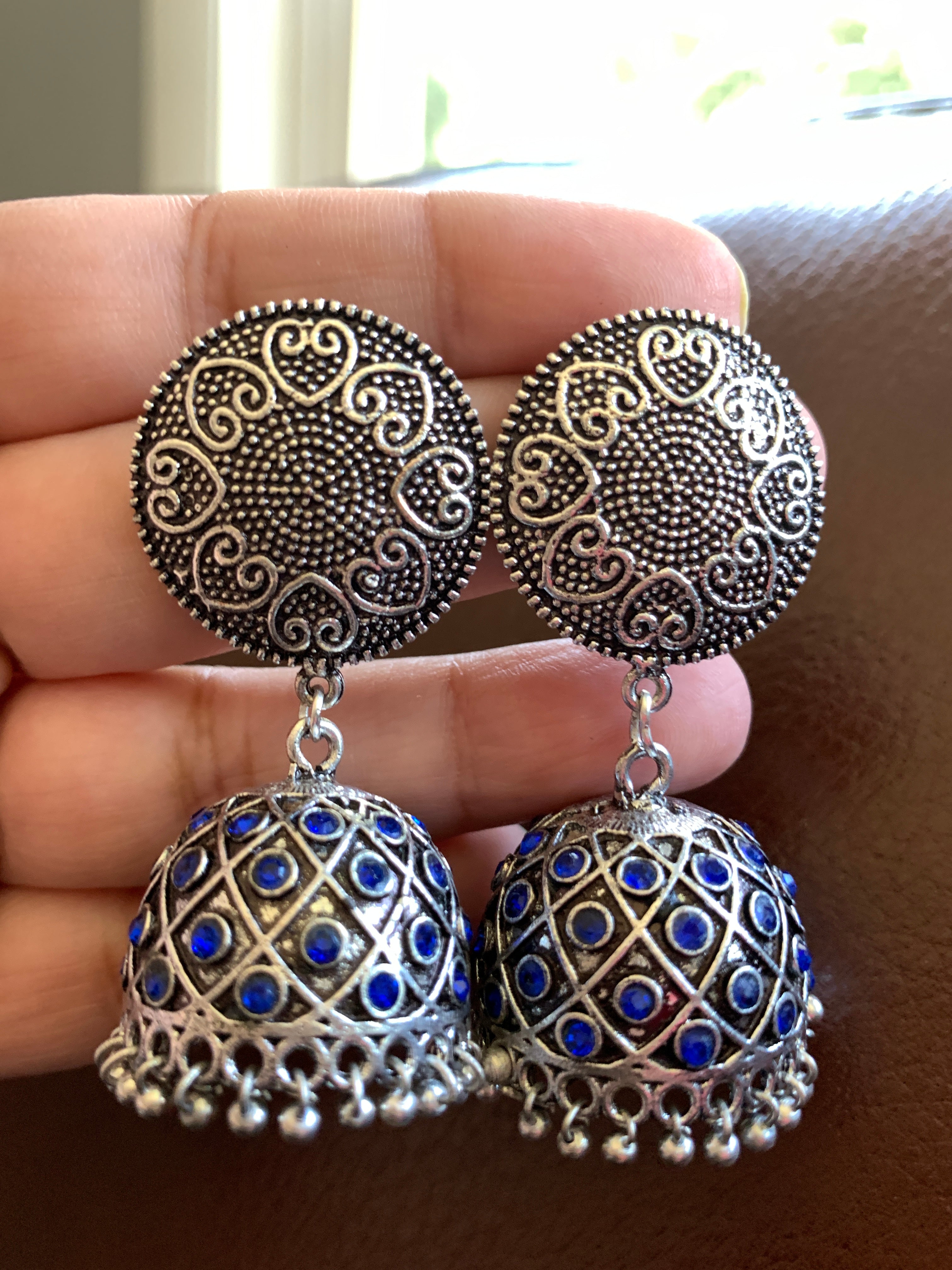 Antique Blue Stone Jimikki, Indian Earrings, Antique Jewelry