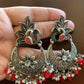 Red Beads and Pearls Peacock Earrings