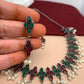 Red Green Stone Oxidized Short Necklace