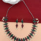 Red Green Stone Oxidized Short Necklace