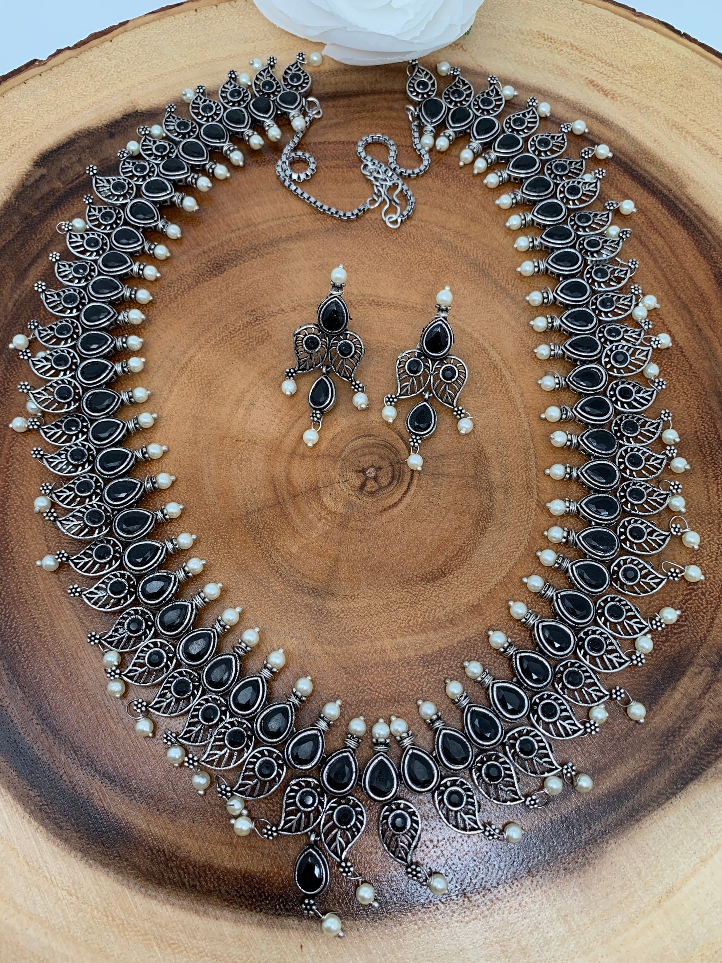 Long Mango Mala With Black Stones