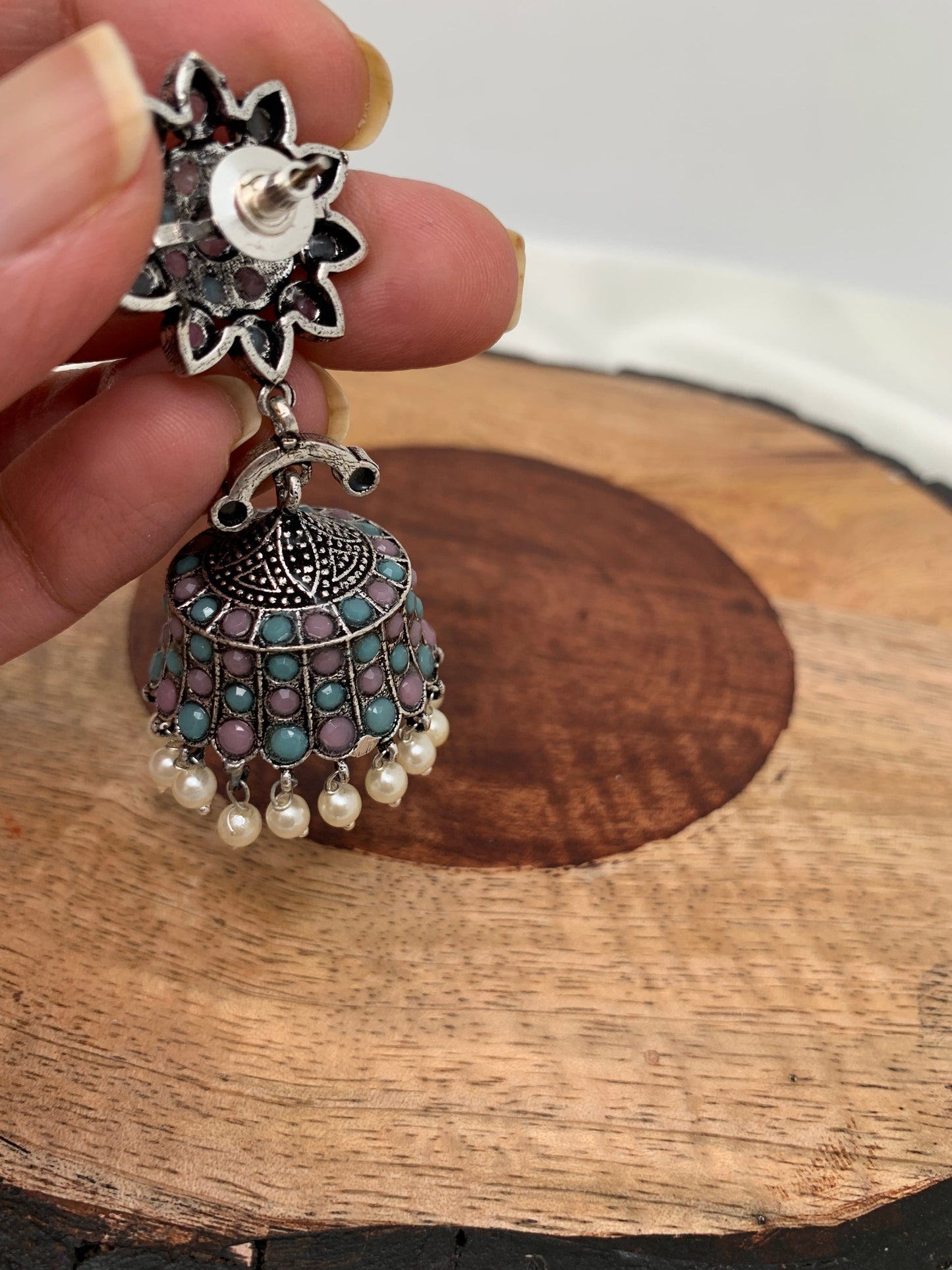 Aqua and Pink Jhumka