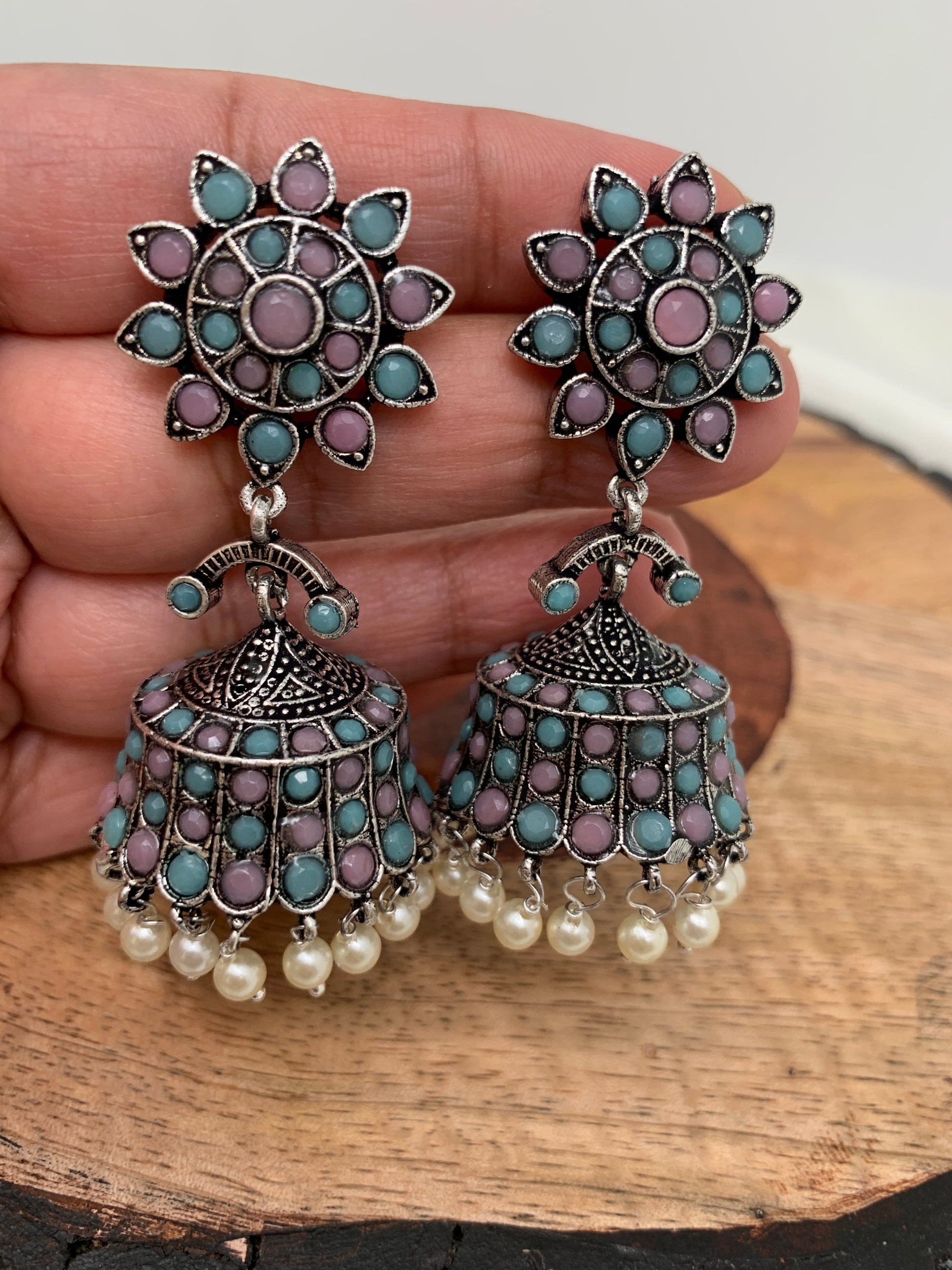 Aqua and Pink Jhumka