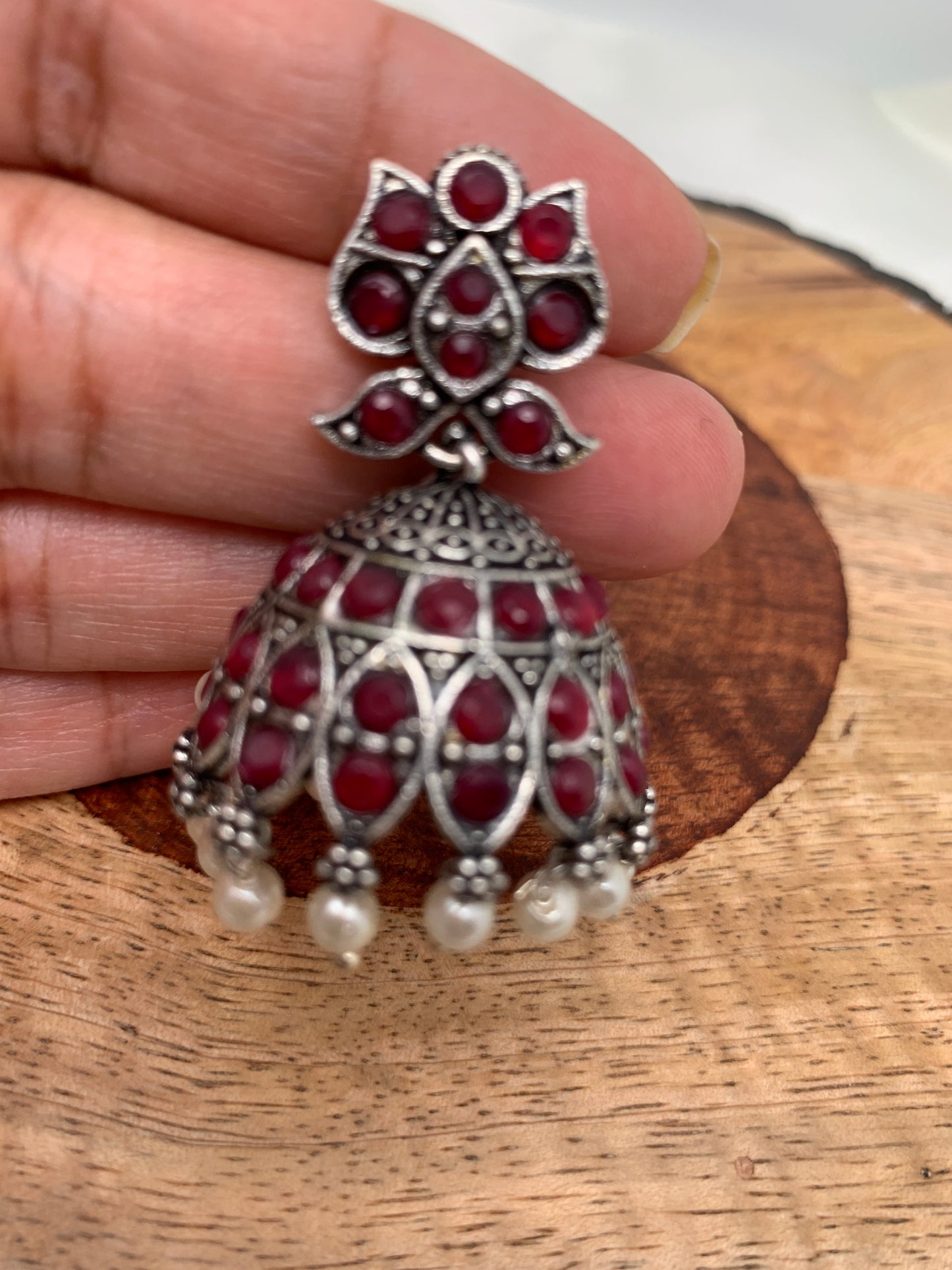 Red Stone Pearl Jhumka