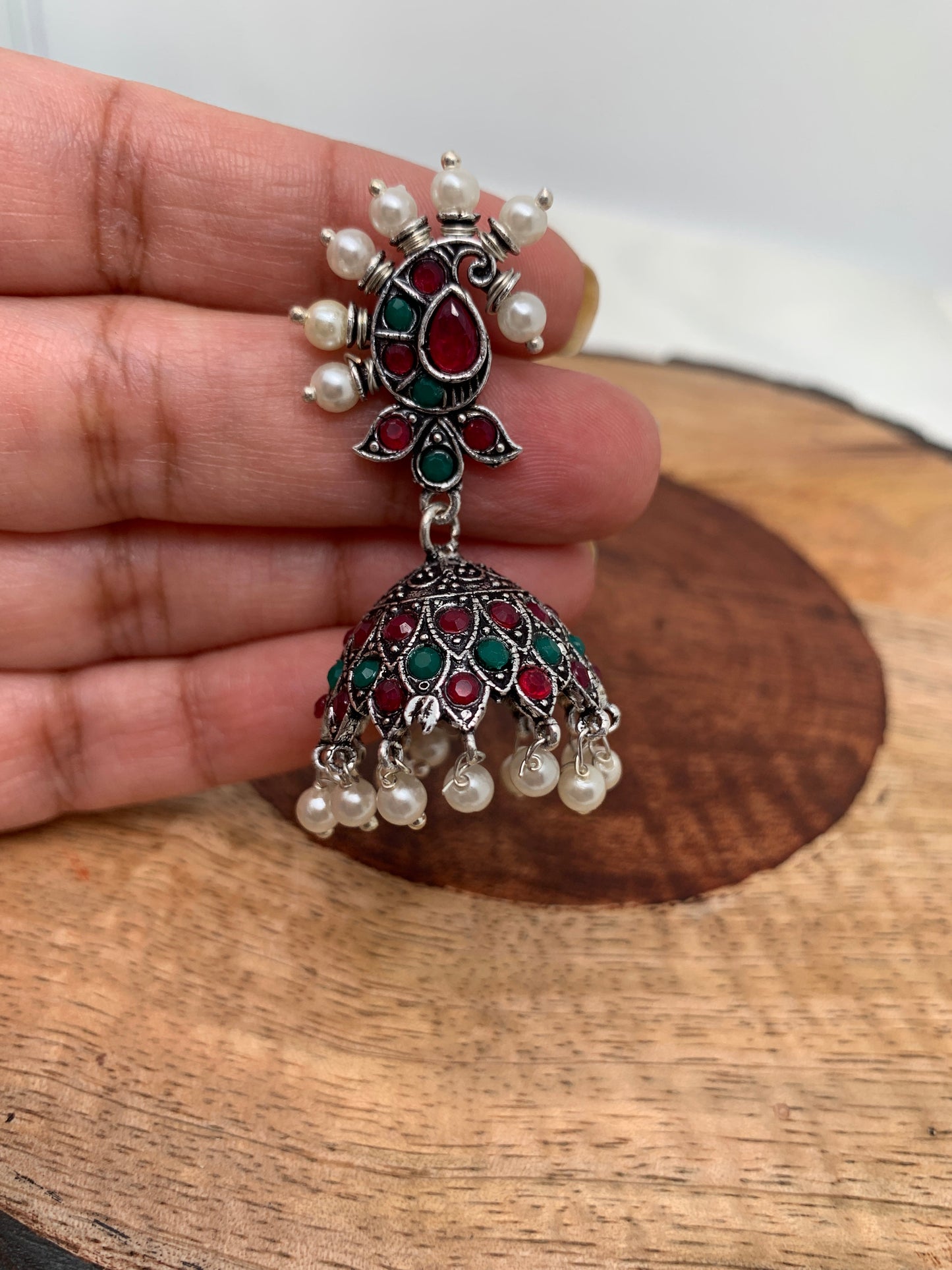 Multi Stone Pearl Jhumka